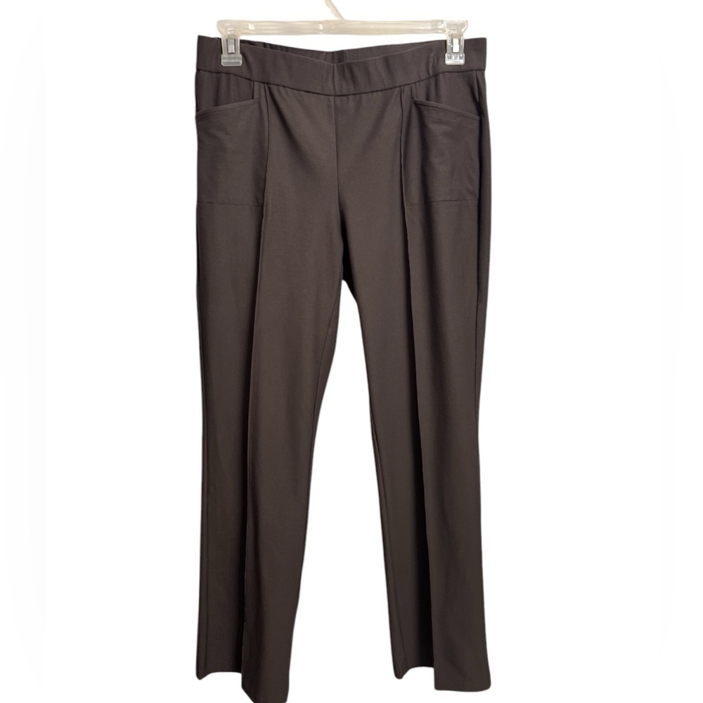 Eileen Fisher Washable Crepe Pull-On Pants Seamed Wren Straight Leg Pockets Med